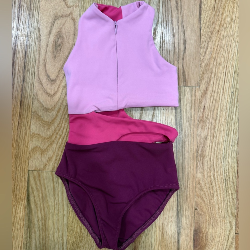 Five Dancewear Pink and Burgundy Cut-Out Leotard, size YM